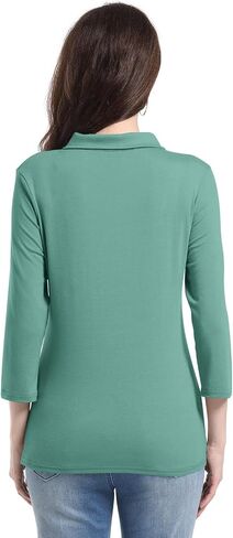 PGANDS Women's 3/4 Sleeve Polo Shirts V Neck Collared Button Basic Tops in Saudi Arabia