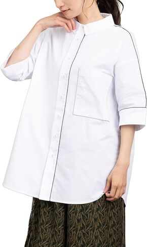 Women's Color-Blocked Piping Polo Shirt with Large Chest Pocket Versatile Cotton Collared Top in Saudi Arabia