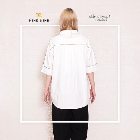 Women's Color-Blocked Piping Polo Shirt with Large Chest Pocket Versatile Cotton Collared Top in Saudi Arabia