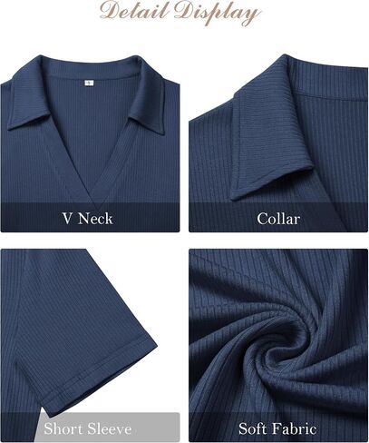 Womens Polo Shirts Short Sleeve Ribbed Blouse V Neck Summer Collared Basic Tee Blouses Business Casual Tops in Saudi Arabia