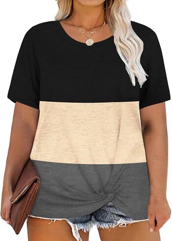 DOLNINE Women's Plus Size Knotted Tops Short Sleeve Tees Casual Tunics Blouses in Saudi Arabia