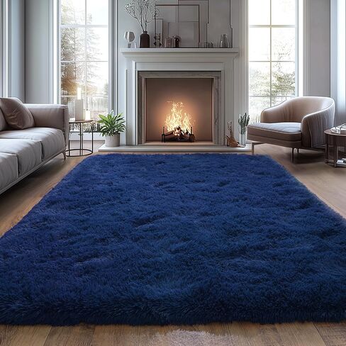 Shag Area Rugs for Living Room, Soft Fuzzy Plush Rugs, Upgrade Anti-Skid Modern Furry Rugs Fluffy Carpets for Kids Room Nursery Home Decor Dark Blue, 4X6 Feet in Saudi Arabia