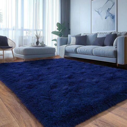 Shag Area Rugs for Living Room, Soft Fuzzy Plush Rugs, Upgrade Anti-Skid Modern Furry Rugs Fluffy Carpets for Kids Room Nursery Home Decor Dark Blue, 4X6 Feet in Saudi Arabia