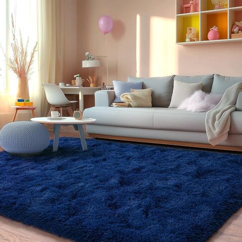 Shag Area Rugs for Living Room, Soft Fuzzy Plush Rugs, Upgrade Anti-Skid Modern Furry Rugs Fluffy Carpets for Kids Room Nursery Home Decor Dark Blue, 4X6 Feet in Saudi Arabia