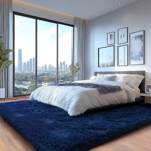 Shag Area Rugs for Living Room, Soft Fuzzy Plush Rugs, Upgrade Anti-Skid Modern Furry Rugs Fluffy Carpets for Kids Room Nursery Home Decor Dark Blue, 4X6 Feet in Saudi Arabia