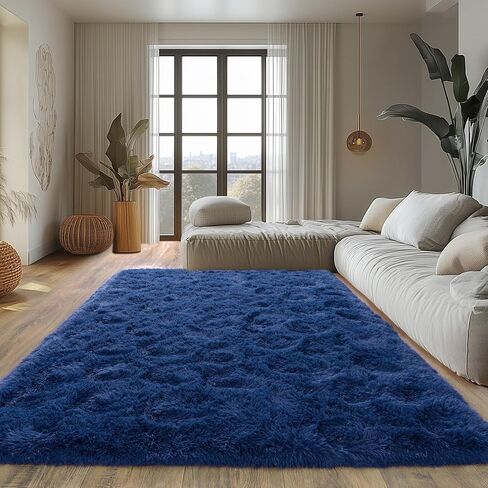 Shag Area Rugs for Living Room, Soft Fuzzy Plush Rugs, Upgrade Anti-Skid Modern Furry Rugs Fluffy Carpets for Kids Room Nursery Home Decor Dark Blue, 4X6 Feet in Saudi Arabia
