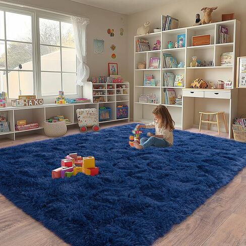 Shag Area Rugs for Living Room, Soft Fuzzy Plush Rugs, Upgrade Anti-Skid Modern Furry Rugs Fluffy Carpets for Kids Room Nursery Home Decor Dark Blue, 4X6 Feet in Saudi Arabia