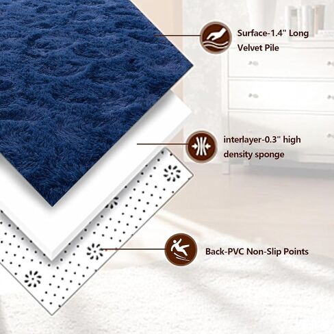Shag Area Rugs for Living Room, Soft Fuzzy Plush Rugs, Upgrade Anti-Skid Modern Furry Rugs Fluffy Carpets for Kids Room Nursery Home Decor Dark Blue, 4X6 Feet in Saudi Arabia