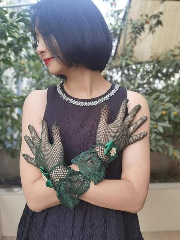 YHDDYG Fishnet Gloves with Rhinestone Bow & Lace Trim – Elastic Wrist-Length Gloves for Tea Part Evening Dress S67 in Saudi Arabia