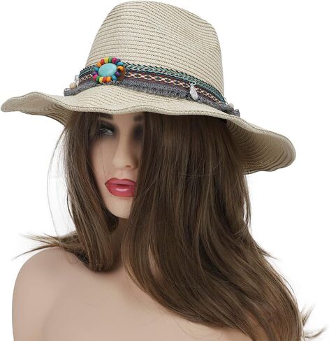 Mens Womens Western Cowboy Straw Hat Classic Brown Cowgirl Woven Sun Hat Roll Up Fedora Hat in Saudi Arabia