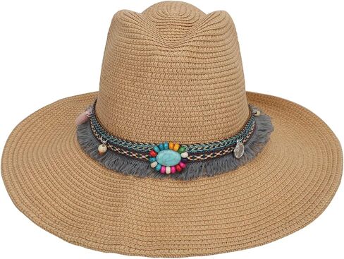 Mens Womens Western Cowboy Straw Hat Classic Brown Cowgirl Woven Sun Hat Roll Up Fedora Hat in Saudi Arabia