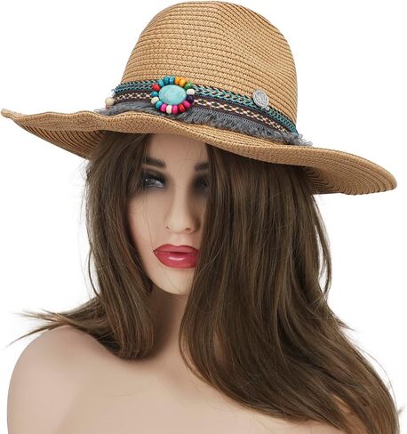 Mens Womens Western Cowboy Straw Hat Classic Brown Cowgirl Woven Sun Hat Roll Up Fedora Hat in Saudi Arabia