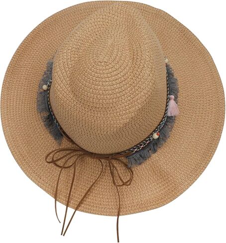 Mens Womens Western Cowboy Straw Hat Classic Brown Cowgirl Woven Sun Hat Roll Up Fedora Hat in Saudi Arabia