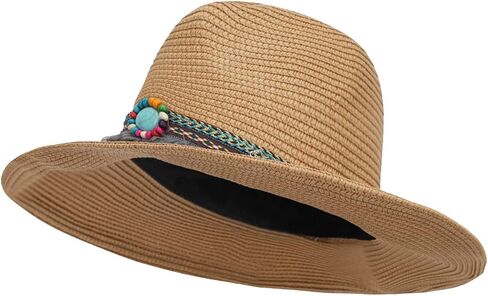 Mens Womens Western Cowboy Straw Hat Classic Brown Cowgirl Woven Sun Hat Roll Up Fedora Hat in Saudi Arabia