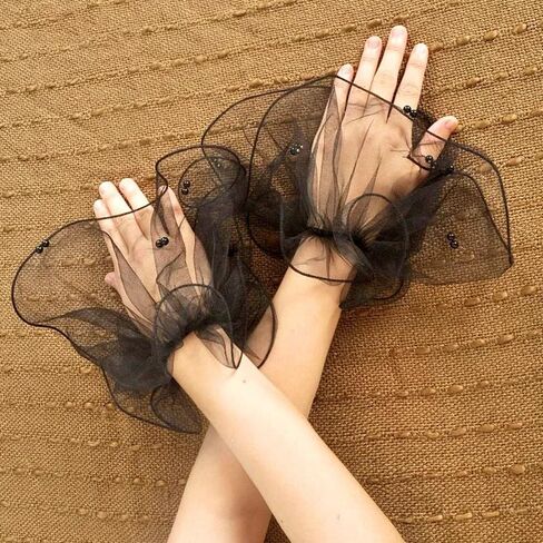 pearl Lace Mesh hand Sleeves Cuffs Elastic Bracelet Elegant Party Bride Wedding Women Girls Gloves Accessories in Kuwait