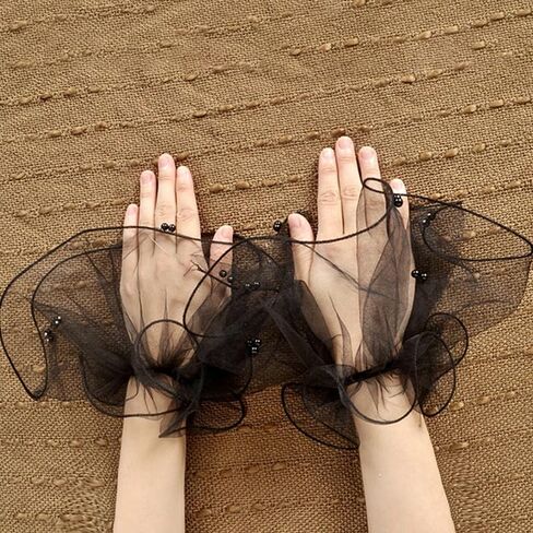pearl Lace Mesh hand Sleeves Cuffs Elastic Bracelet Elegant Party Bride Wedding Women Girls Gloves Accessories in Kuwait