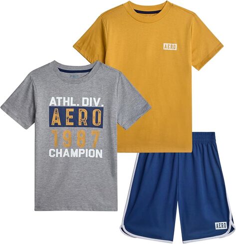 AEROPOSTALE Boys Active Shorts Set - 3 Piece Short Sleeve Active Jersey Tees and Performance Jersey Dolphin Shorts (8-12) in Saudi Arabia