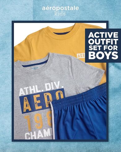 AEROPOSTALE Boys Active Shorts Set - 3 Piece Short Sleeve Active Jersey Tees and Performance Jersey Dolphin Shorts (8-12) in Saudi Arabia