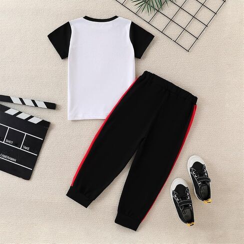 Kid Young Boy Clothes Outfits Casual Crew Neck Colorblock Short Sleeve Top 2pc Summer Fall Pants Set in Saudi Arabia