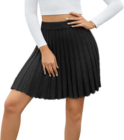 Women Knit Pleated Mini Skirts A Line Flared High Elastic Waist Knit Short Skirts in Saudi Arabia