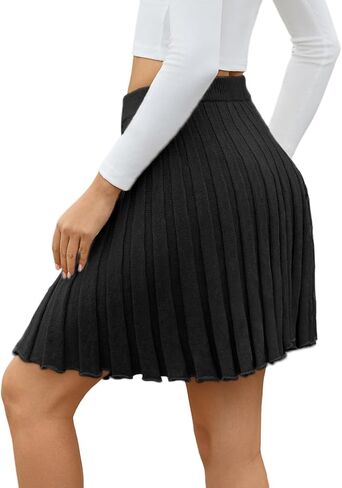Women Knit Pleated Mini Skirts A Line Flared High Elastic Waist Knit Short Skirts in Saudi Arabia