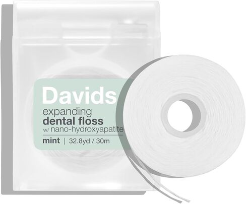 Davids Expanding Dental Floss Refills, 2 Spools (Dispenser Sold Separately), 250+ No Break Woven Strands, Waxed, Vegan, w/Nano Hydroxyapatite, Cocoa Butter & Mint, Kid Friendly, 66 yd in Saudi Arabia