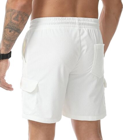 Suwangi Mens Casual Corduroy Shorts Outdoor Multipocket Loose Fit Wide Leg Short Drawstring Elastic Waist Spring Summer Short in Kuwait