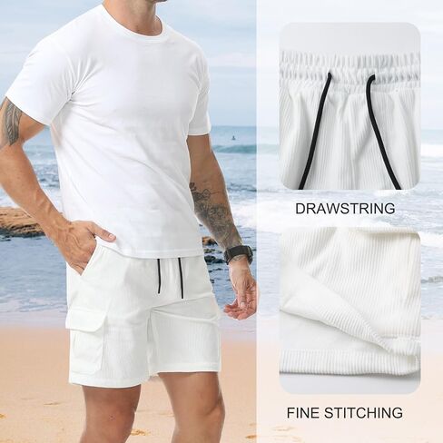 Suwangi Mens Casual Corduroy Shorts Outdoor Multipocket Loose Fit Wide Leg Short Drawstring Elastic Waist Spring Summer Short in Kuwait
