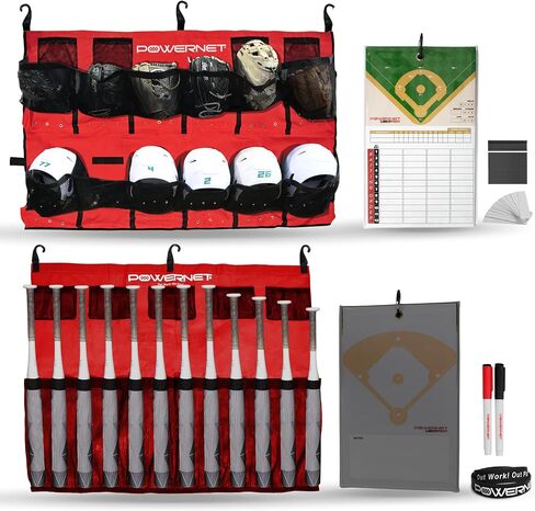 PowerNet Ultimate Coaching Team Bundle | Magnetic Lineup Board | Hanging Helmet Organizer | Fence Caddy for 12 Bats in Saudi Arabia