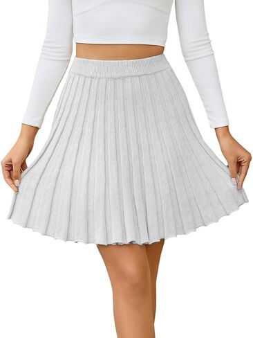 Women Knit Pleated Mini Skirts A Line Flared High Elastic Waist Knit Short Skirts in Saudi Arabia