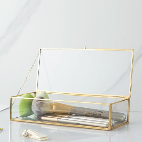 Vintage Glass Keepsake Box, Rectangle Jewelry Display Organizer Box Vanity Lidded Box Home Decor Accent Decorative Box for Storage Trinket Rings Bracelet in Saudi Arabia