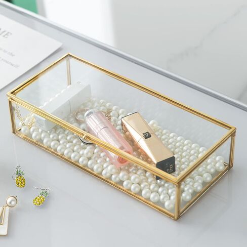 Vintage Glass Keepsake Box, Rectangle Jewelry Display Organizer Box Vanity Lidded Box Home Decor Accent Decorative Box for Storage Trinket Rings Bracelet in Saudi Arabia