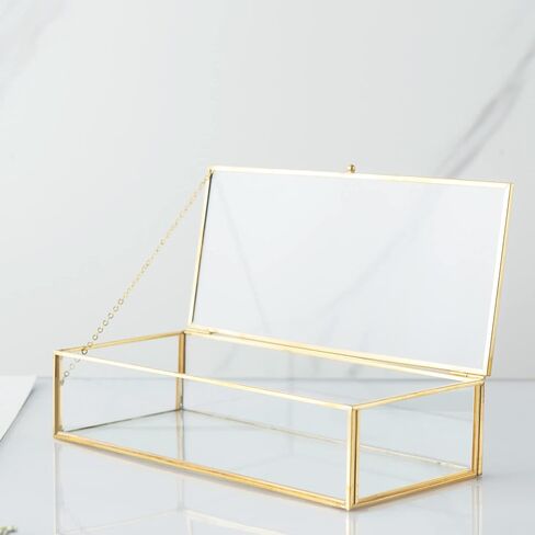 Vintage Glass Keepsake Box, Rectangle Jewelry Display Organizer Box Vanity Lidded Box Home Decor Accent Decorative Box for Storage Trinket Rings Bracelet in Saudi Arabia