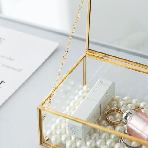 Vintage Glass Keepsake Box, Rectangle Jewelry Display Organizer Box Vanity Lidded Box Home Decor Accent Decorative Box for Storage Trinket Rings Bracelet in Saudi Arabia