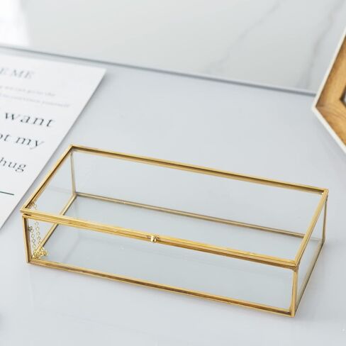 Vintage Glass Keepsake Box, Rectangle Jewelry Display Organizer Box Vanity Lidded Box Home Decor Accent Decorative Box for Storage Trinket Rings Bracelet in Saudi Arabia