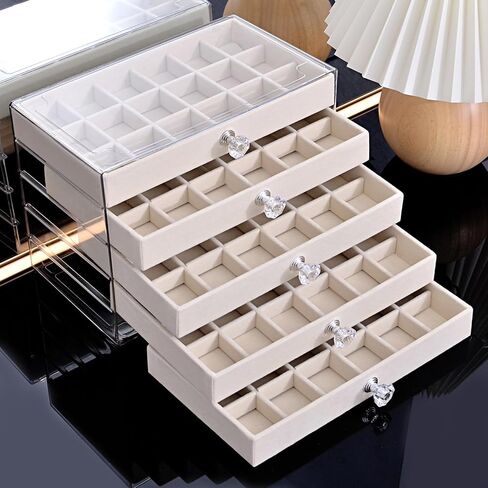 Earring Box Holder Organizer Display Case, Clear Velvet Jewelry Storage Tray Organizer for Earring Ring Stud (Beige - 5 Drawers) in Saudi Arabia