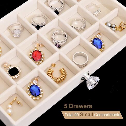 Earring Box Holder Organizer Display Case, Clear Velvet Jewelry Storage Tray Organizer for Earring Ring Stud (Beige - 5 Drawers) in Saudi Arabia