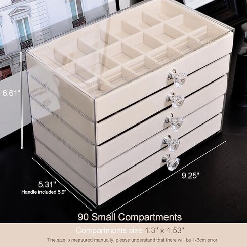 Earring Box Holder Organizer Display Case, Clear Velvet Jewelry Storage Tray Organizer for Earring Ring Stud (Beige - 5 Drawers) in Saudi Arabia