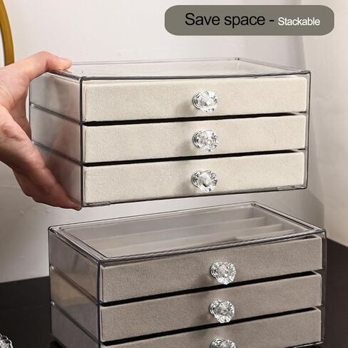 Earring Box Holder Organizer Display Case, Clear Velvet Jewelry Storage Tray Organizer for Earring Ring Stud (Beige - 5 Drawers) in Saudi Arabia