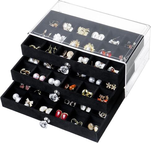 Earring Box Holder Organizer Display Case, Clear Velvet Jewelry Storage Tray Organizer for Earring Ring Stud (Beige - 5 Drawers) in Saudi Arabia