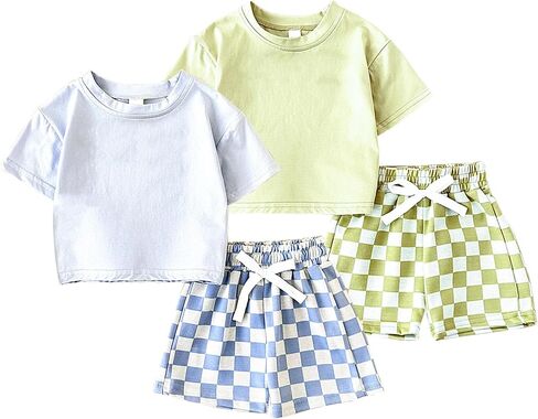 4Piece Baby Boys Summer Set Toddler Cotton Outfits 2 Short-Sleeve Tops + 2 Shorts in Saudi Arabia
