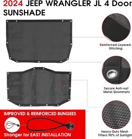 BESTAOO Sunshade Top Cover for 2024 2025 Jeep WranglerJL JLU 4 Door, Bikini Top Full Length Mesh Sun Shade Net, UV Protection (Black) in Saudi Arabia