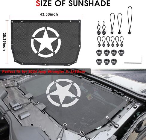 BESTAOO Sunshade Top Cover for 2024 2025 Jeep WranglerJL JLU 4 Door, Bikini Top Full Length Mesh Sun Shade Net, UV Protection (Black) in Saudi Arabia