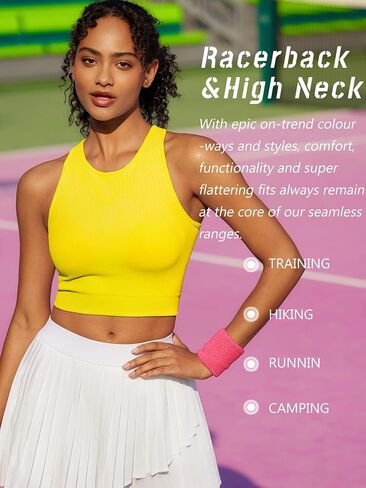 RUNNING GIRL Sports Bras for Women High Impact Seamless Ribbed Longline High Neck Workout Crop Tank Tops in Saudi Arabia