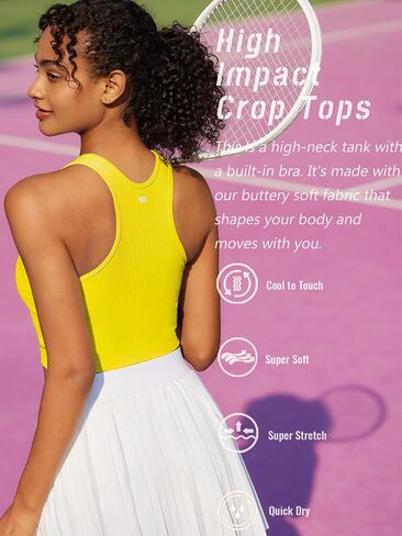 RUNNING GIRL Sports Bras for Women High Impact Seamless Ribbed Longline High Neck Workout Crop Tank Tops in Saudi Arabia