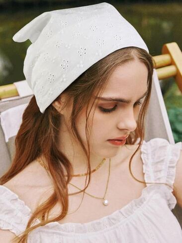 Hair Bandanas for Women Trendy Bandana Head Kerchief for Women’s Hair Cute Hair Scarf Headband White Adjustable Bandana in Kuwait
