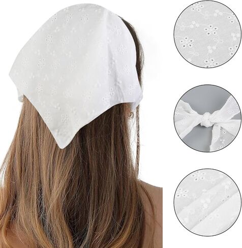 Hair Bandanas for Women Trendy Bandana Head Kerchief for Women’s Hair Cute Hair Scarf Headband White Adjustable Bandana in Kuwait