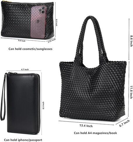 Woven Bag for Women Tote Bag Vegan Leather Woven Large Travel Handbag And Purse Handmade Hobo Shoulder Bag for Women in Saudi Arabia
