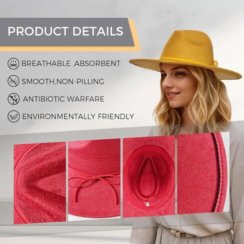 Fedora Hat for Women and Men, Classic Winter Wide Brim Felt Panama Hat Adjustable Suede Western Jazz Cap in Saudi Arabia
