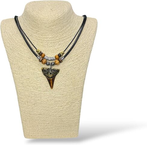 Shark Tooth Necklace for Men Boys Double Layer Necklace - Wood Beaded with Adjustable (Brown) in Saudi Arabia